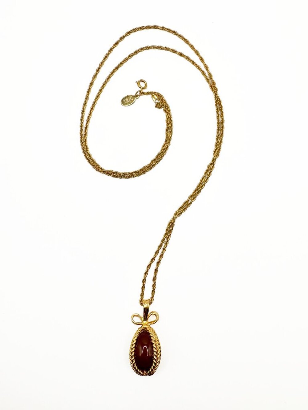 Vintage Joan Rivers Faberge Style Egg Necklace Amber Brown Gold Tone - Picture 2 of 9